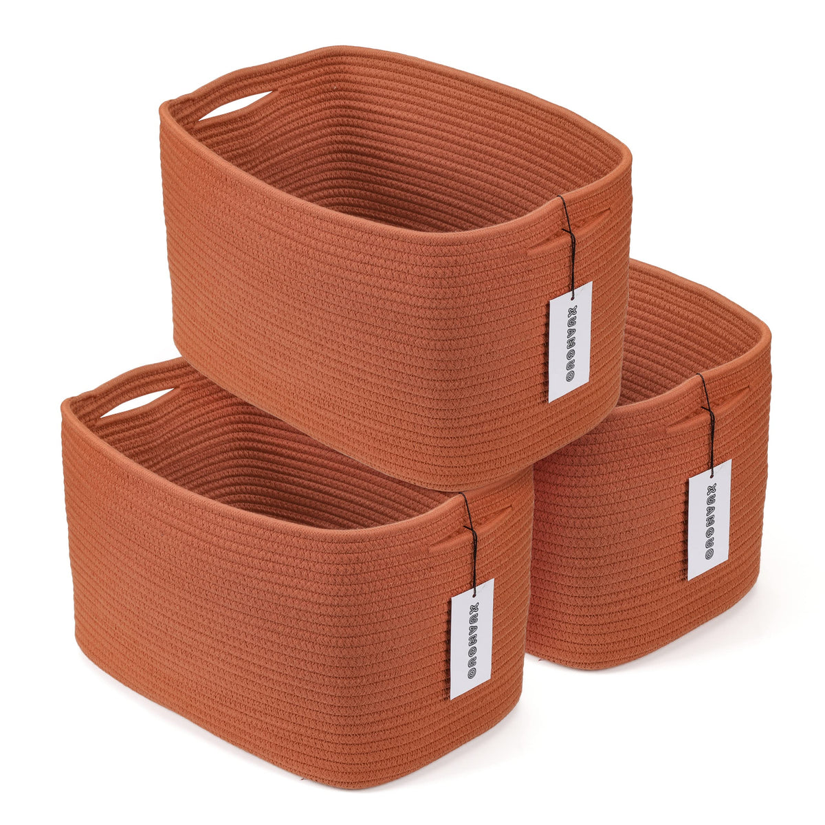 XUANGUO Woven Cotton Rope Storage Baskets 15x10x9.3" 3 Pack Dark Green