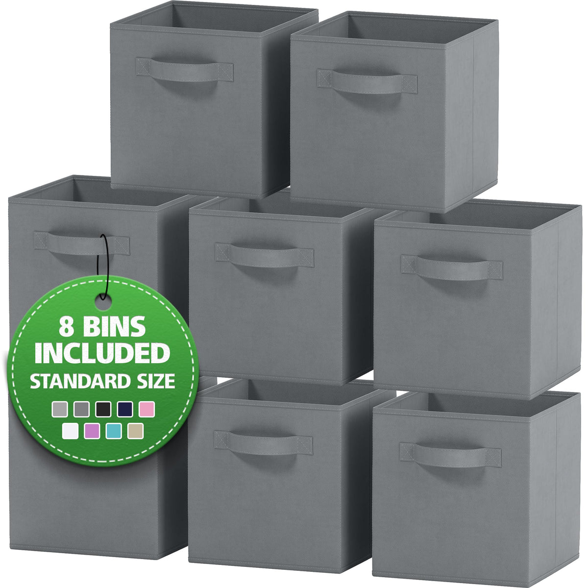 Storage Cubes Pack Of 8 - Standard Size Cube Storage Bin 10.5x10.5x11 With Dual Handles For Easy Carrying- Fabric Storage Bins Collapsible (Black)