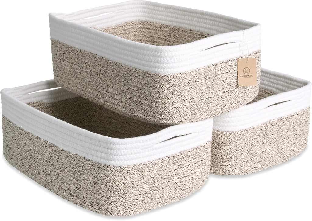 Woven Rope Baskets for Organizing, 3 Pack, 15.5 x 11 x 5.5" Storage Bins
