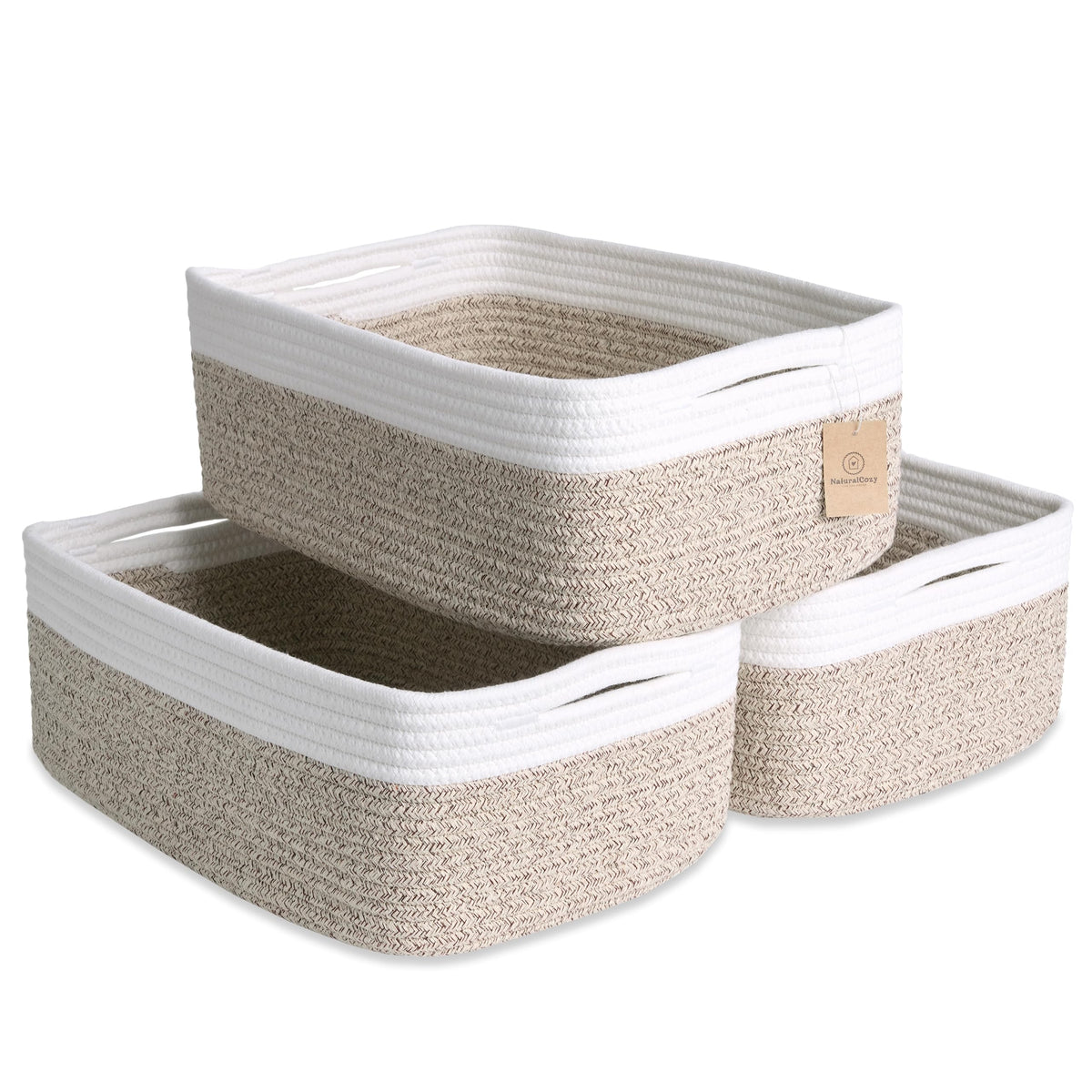 Woven Rope Baskets for Organizing, 3 Pack, 15.5 x 11 x 5.5" Storage Bins