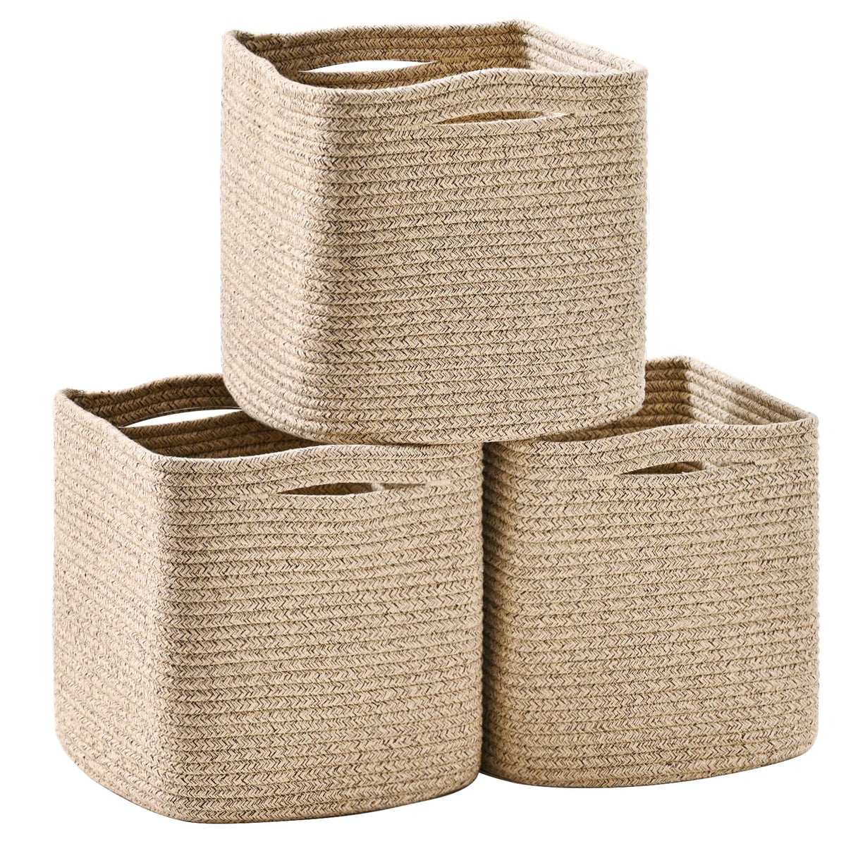ICERZCZ 11 Inch Cube Storage Bins, Woven Baskets, Mixed Brown, Pack of 3