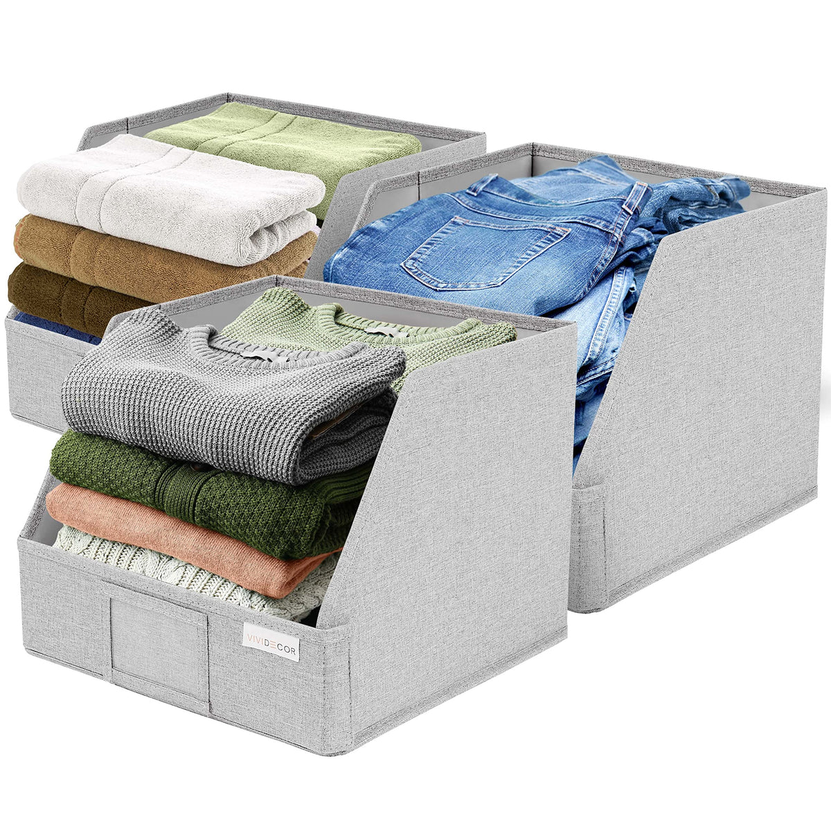 VIVIDECOR Open Front Trapezoid Closet Bins, Closet Storage Organizer for Shelves, Navy Blue