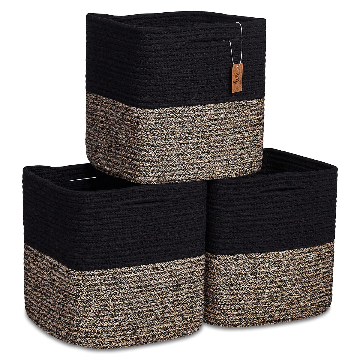 NaturalCozy Storage Cubes 11 Inch Cotton Rope Woven Baskets for Organizing, 3-Pack | Cube Bin Square Shelves Organizer, Classroom, Kids Toy Bins, Closet, Baby Nursery