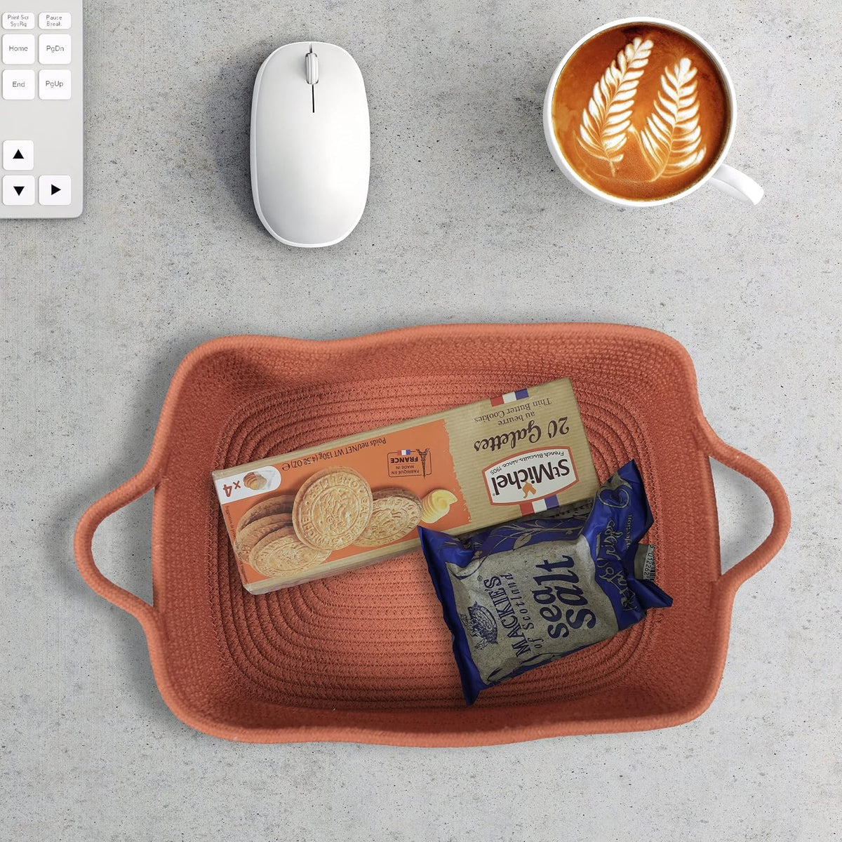 XUANGUO Medium Woven Cotton Rope Storage Basket with Handles, Rust